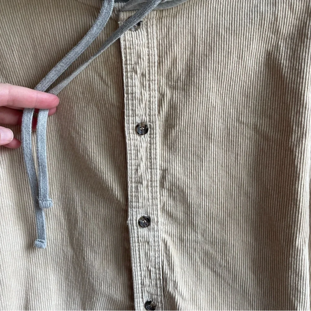 PacSun Tan Corduroy Hooded Shacket Shirt Jacket Beige Gray Hoodie Size Small